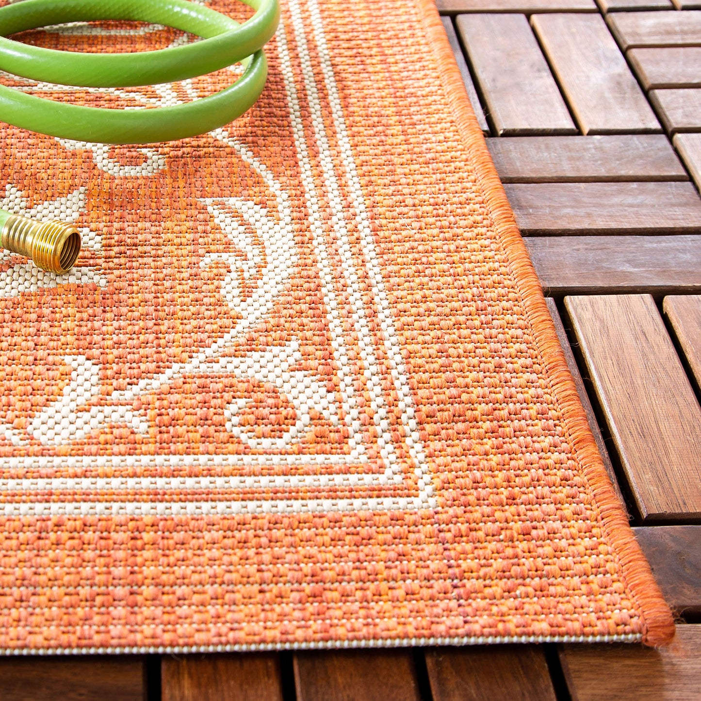 SAFAVIEH Washable Rug Outdoor Courtyard Collection - 2'3" x 6'7" Runner, Terracotta & Natural, Non-Shedding & Easy Cleaning, Ideal for Patio, Entryway, Mudroom, Hallway, Kitchen (CY2098-3202)