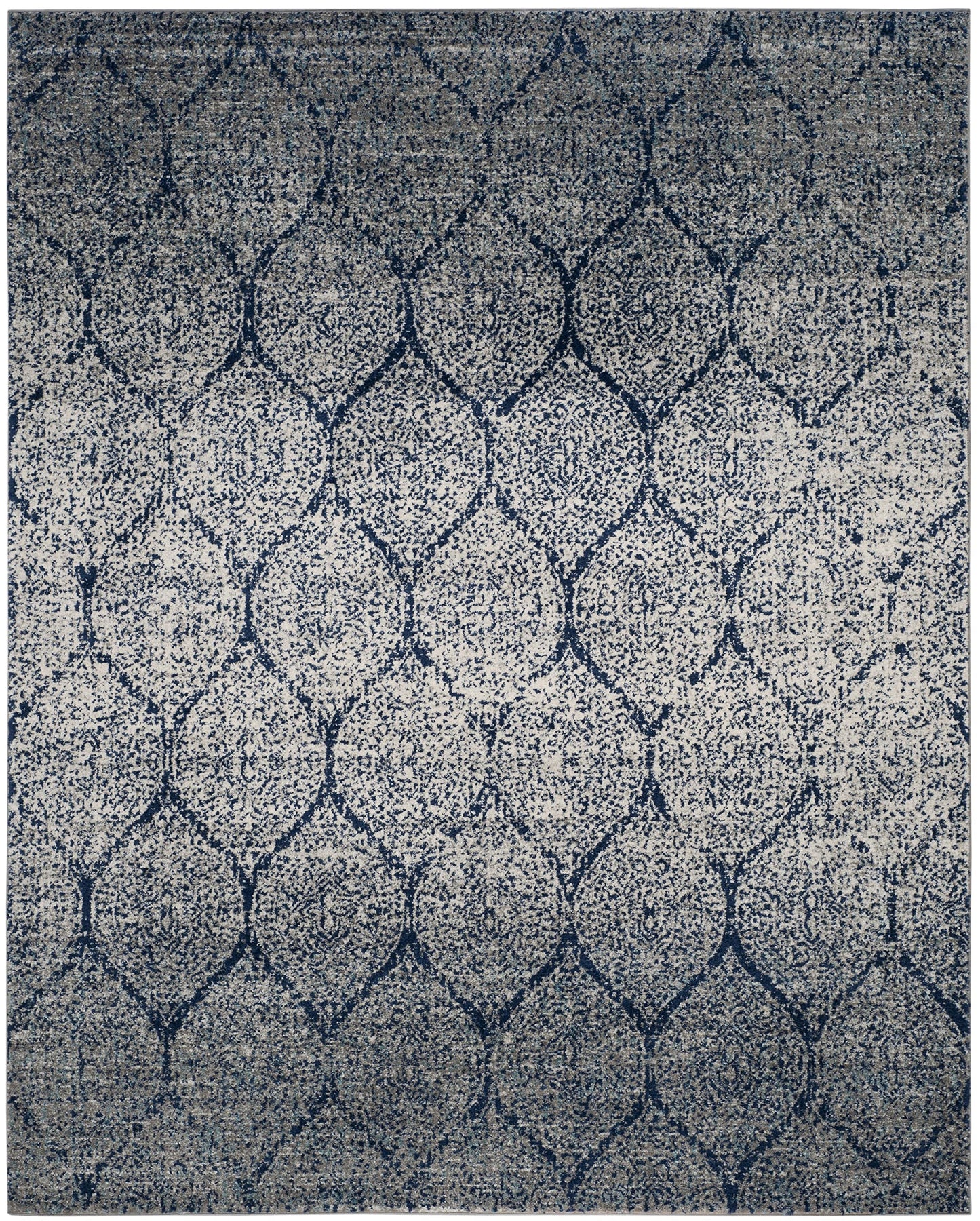 SAFAVIEH Madison Collection Area Rug - 6'7" x 9'2", Navy & Silver, Glam Ogee Trellis Distressed Design, Non-Shedding & Easy Care, Ideal for High Traffic Areas in Living Room, Bedroom (MAD604G)
