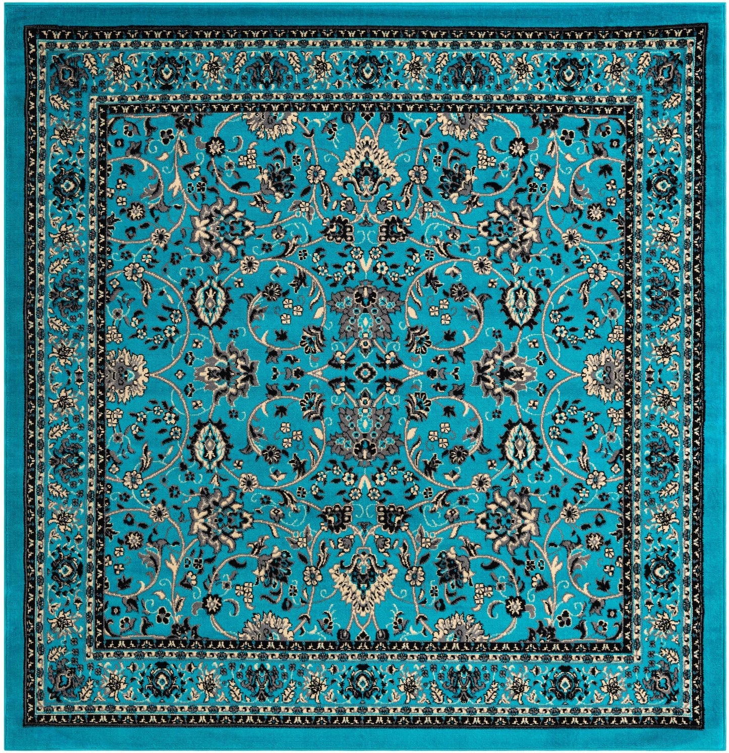 Unique Loom Sialk Hill Collection Area Rug - Washington (7' 10" Square, Turquoise/ Black)