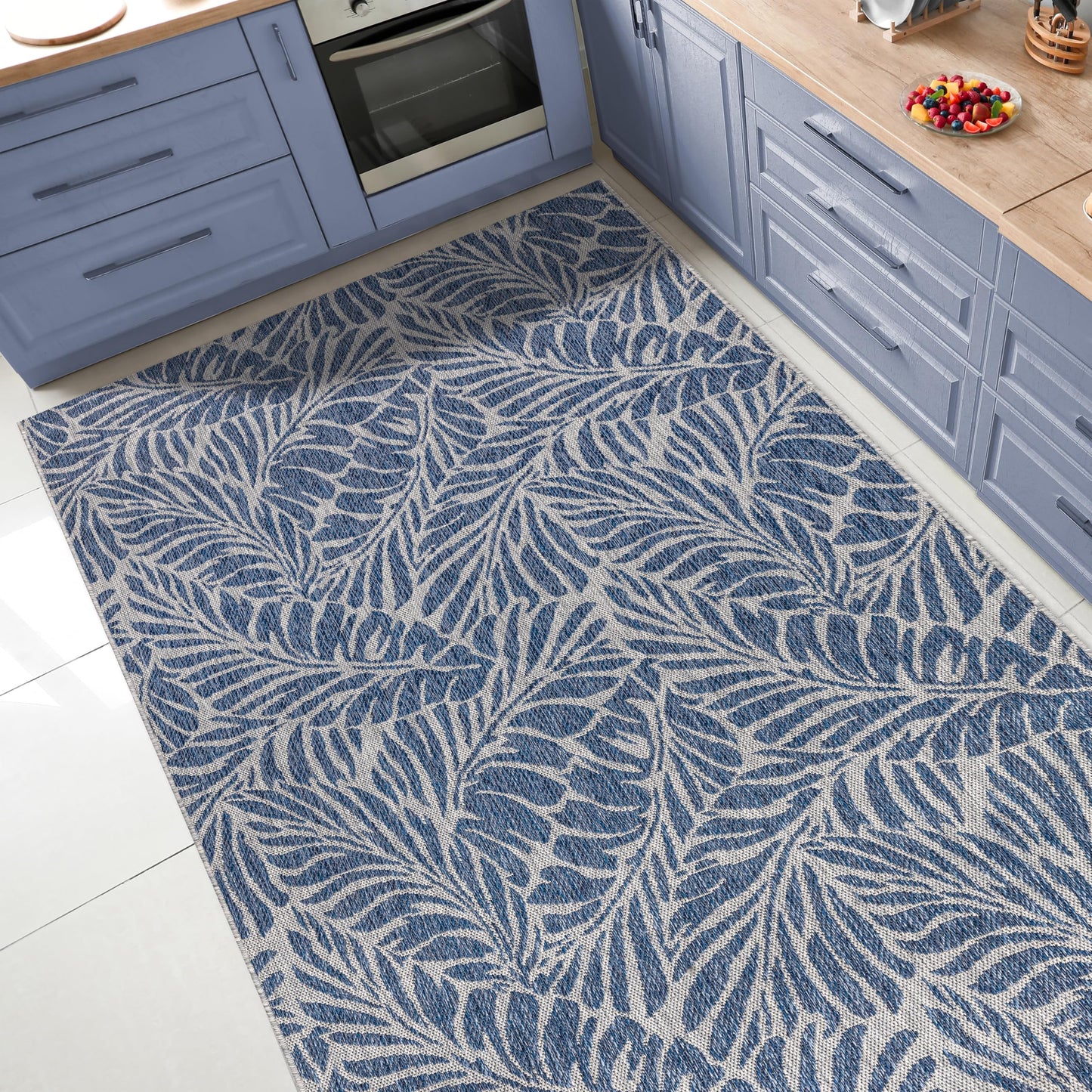 Keen Home Design Terrace Outdoor Throw Rug - 36"x60" Washable Indoor/Outdoor Rug for Patio, Kitchen, Balcony, Beach, Garden, Deck and Porch, Size: 3' x 5', Rainforest Navy