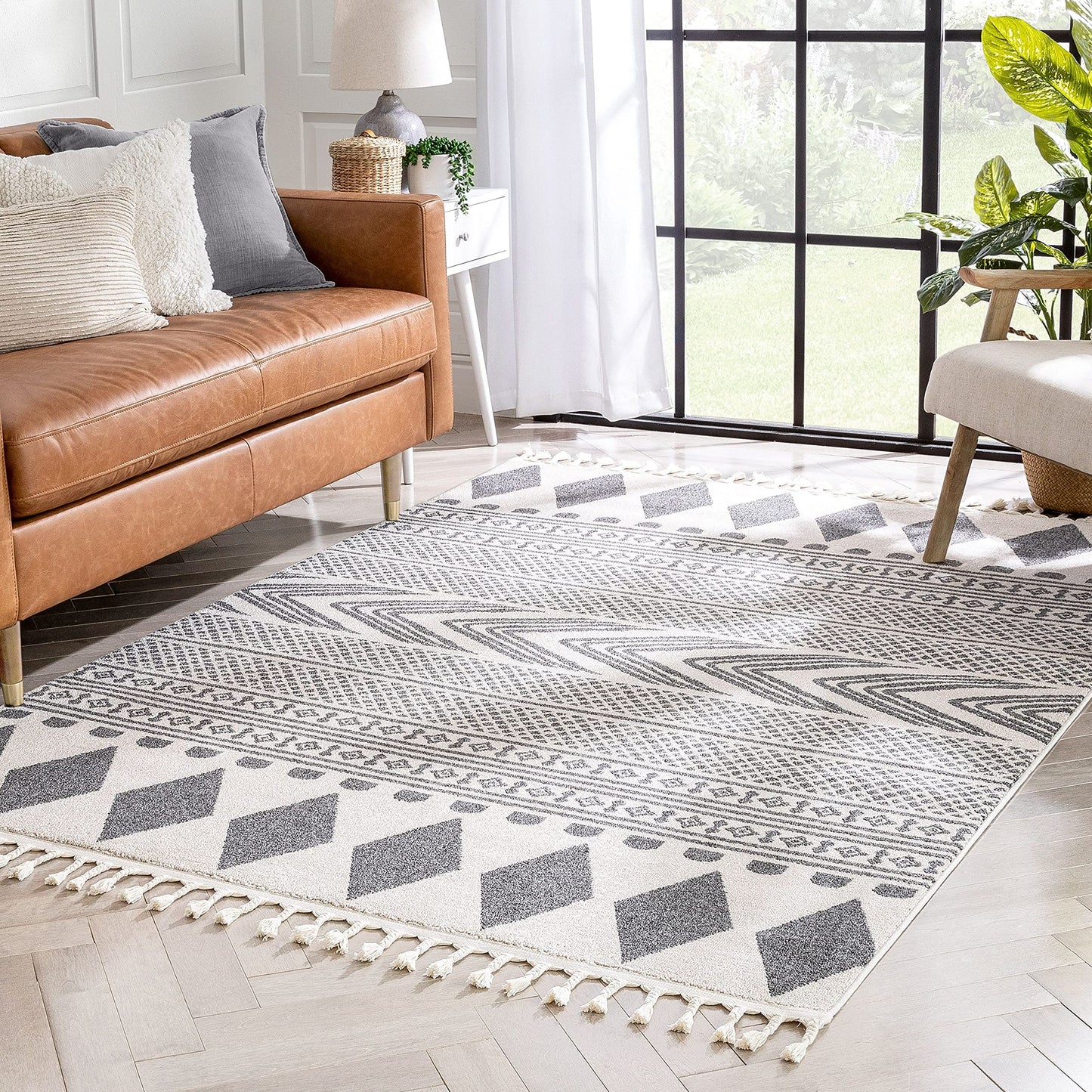 Well Woven Loop-De-Loop Cruce Tribal Moroccan Geometric Grey Kilim-Style 7'10" x 10"6" Area Rug