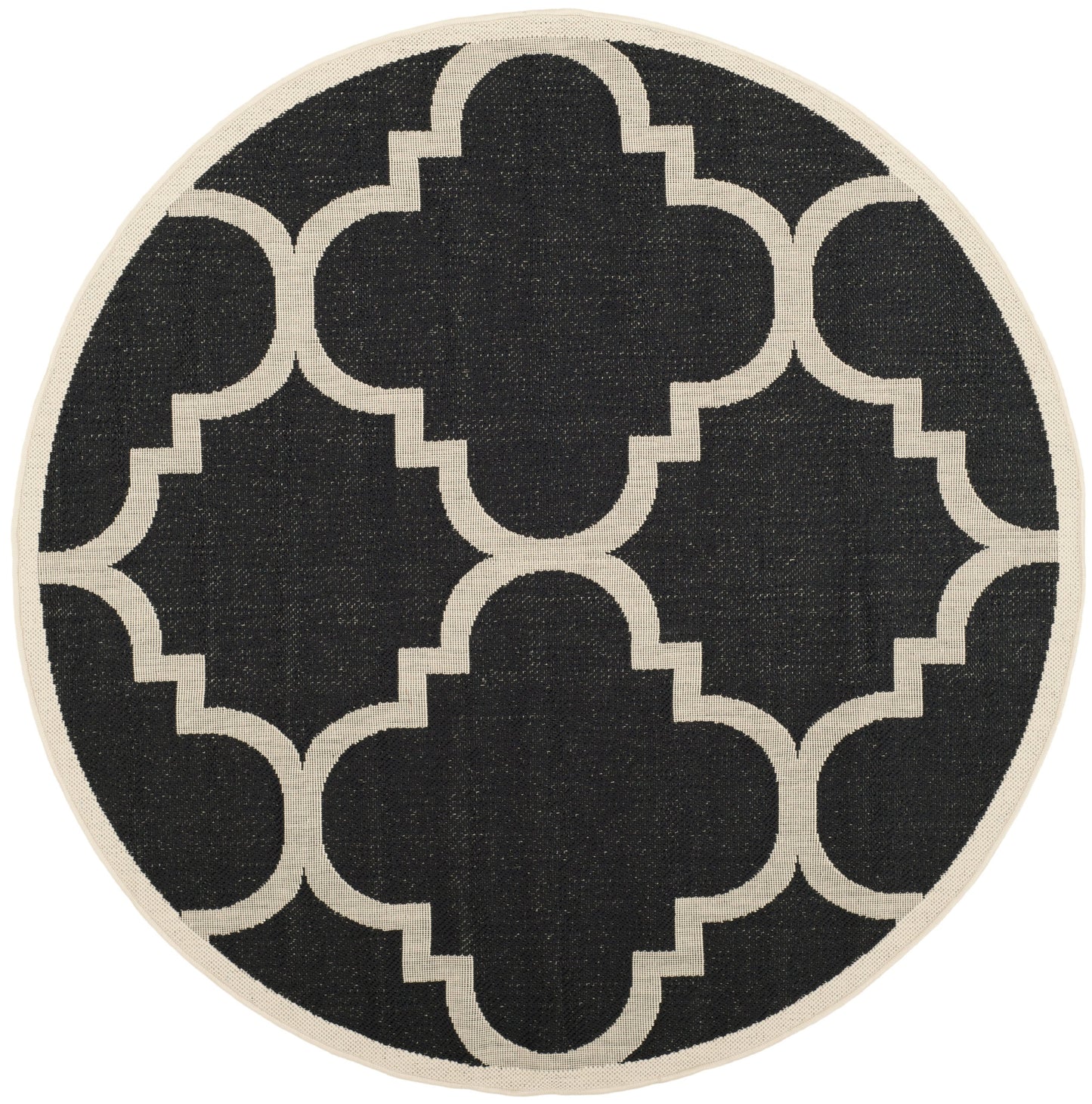 SAFAVIEH Courtyard Collection 4' Round Black/Beige CY6243 Moroccan Trellis Indoor/ Outdoor Waterproof Easy Cleaning Patio Backyard Mudroom Area Rug