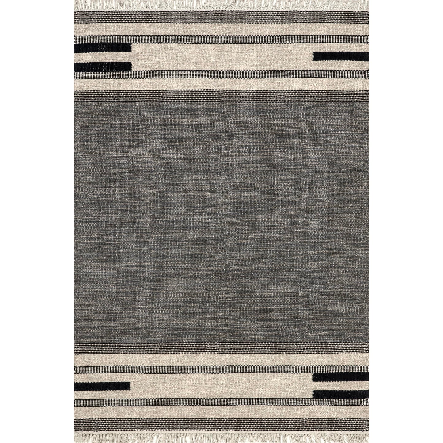 Rugs USA Black Brooklyn Tasseled Wool Area Rug, 7'6" x 9'6", Black