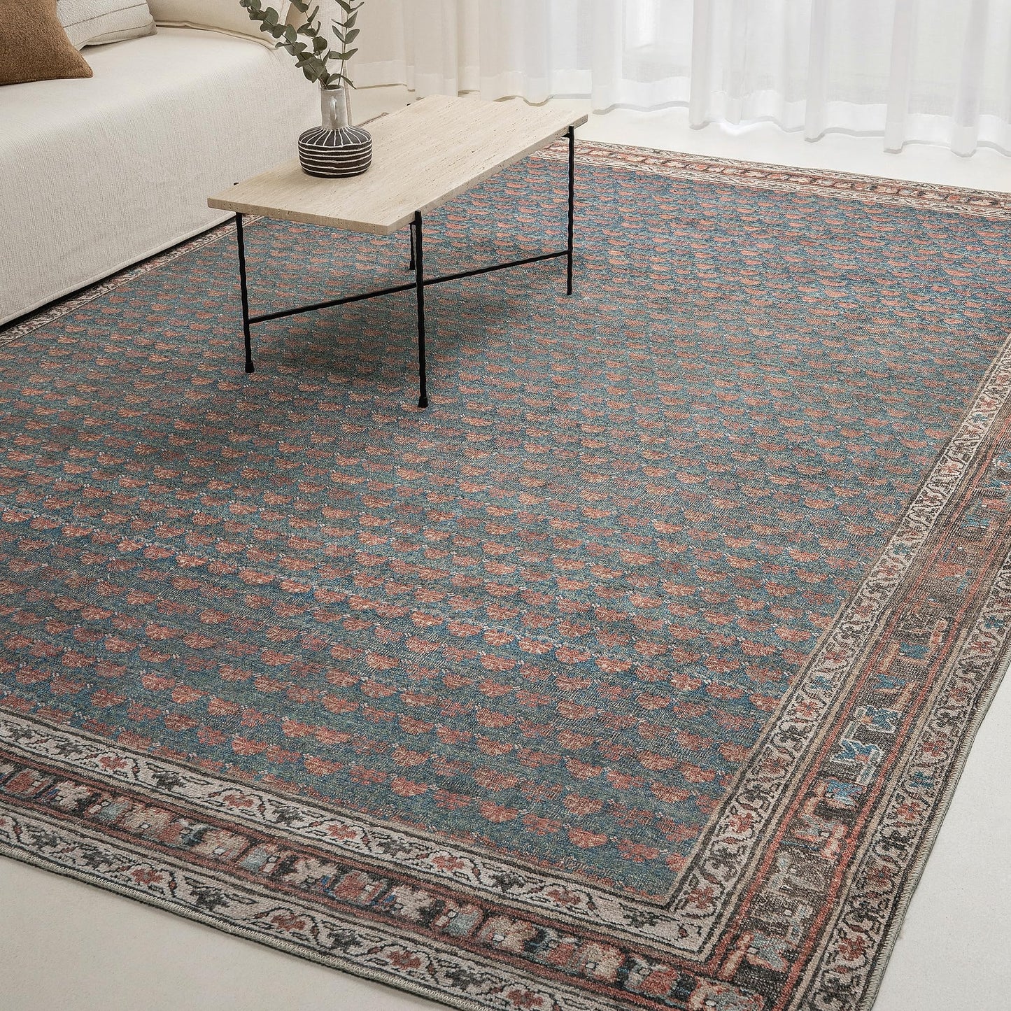KNOTTING MATTERS Knot Again 8’3” x 11’6” Area Rug – Clay & Mineral Blue Heritage Flatweave, Low-Pile – Easy Clean Area Rug – Perfect for Living Room, Dining Room, Bedroom – Pet & Kid Friendly