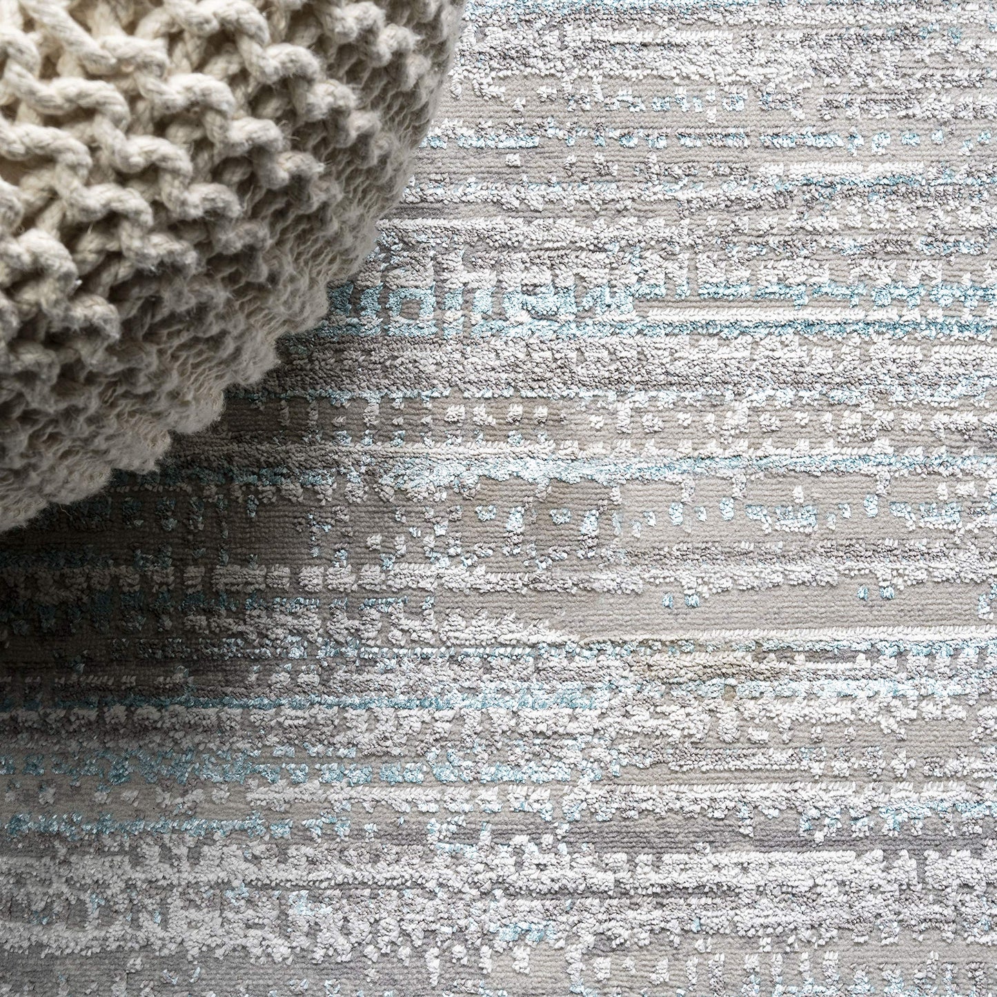 JONATHAN Y Loom Strie' Gray/Turquoise Indoor Area Rug 3X5 ft, Modern for Living Room, Bedroom, Kitchen, Office, Easy-Cleaning, High Traffic, Pet-Friendly, Non-Shedding SOR200B-3