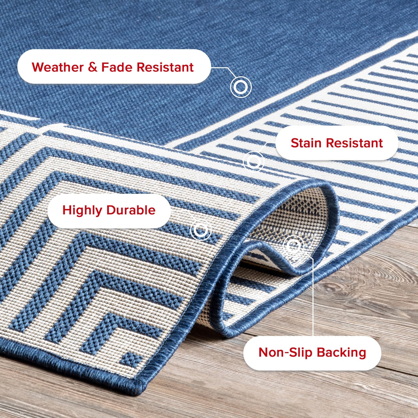 Nuloom Asha Navy/Ivory, 8' x 10', Casual, Striped Border, Soft and Cozy, High Traffic, Easy Clean, Durable Area Rug for Indoor/Outdoor Patio, Deck, Porch, Garden, Courtyard