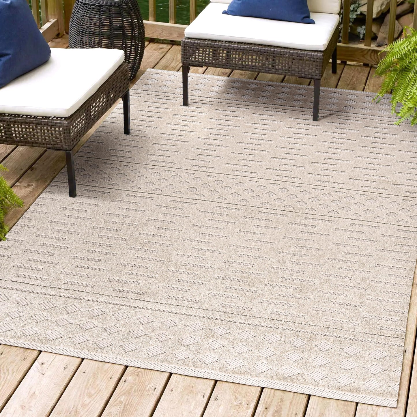 JONATHAN Y Moroccan Geometric Indoor Outdoor Area Rug 8X10 Beige, Xlendi High-Low Pile for Backyard, Patio, Porch, Easy-Cleaning, High Traffic, Pet-Friendly, Non-Shedding (SBH100A-8)