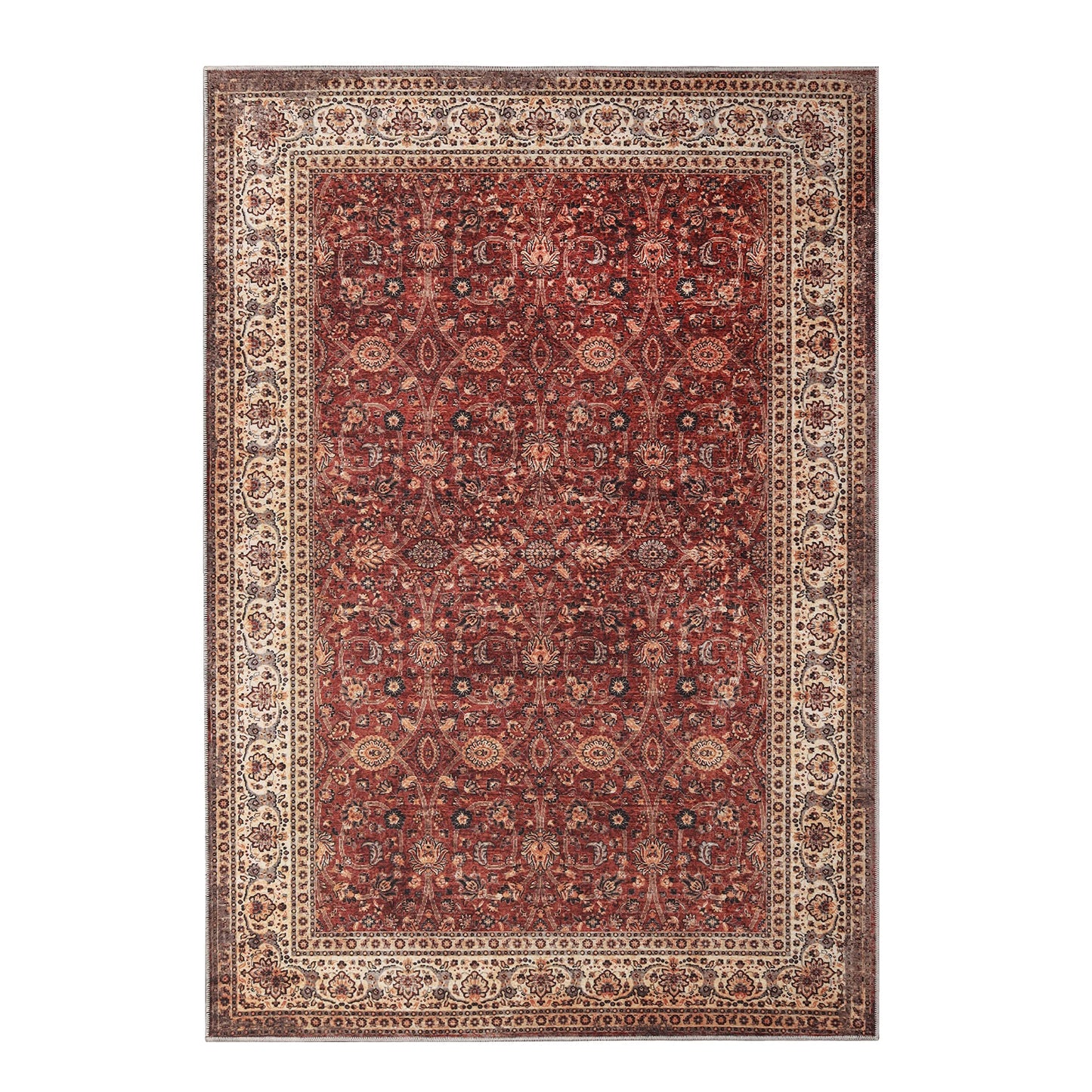 Superior Boho Floral Medallion Washable Rug, Non-Skid Backing, Pet & Kid Friendly, Easy Care, Non-Slip Rugs for Living Room, Kitchen, Bedroom, Low Pile Area Rug, Toucan Collection, 9' x 12', Beige