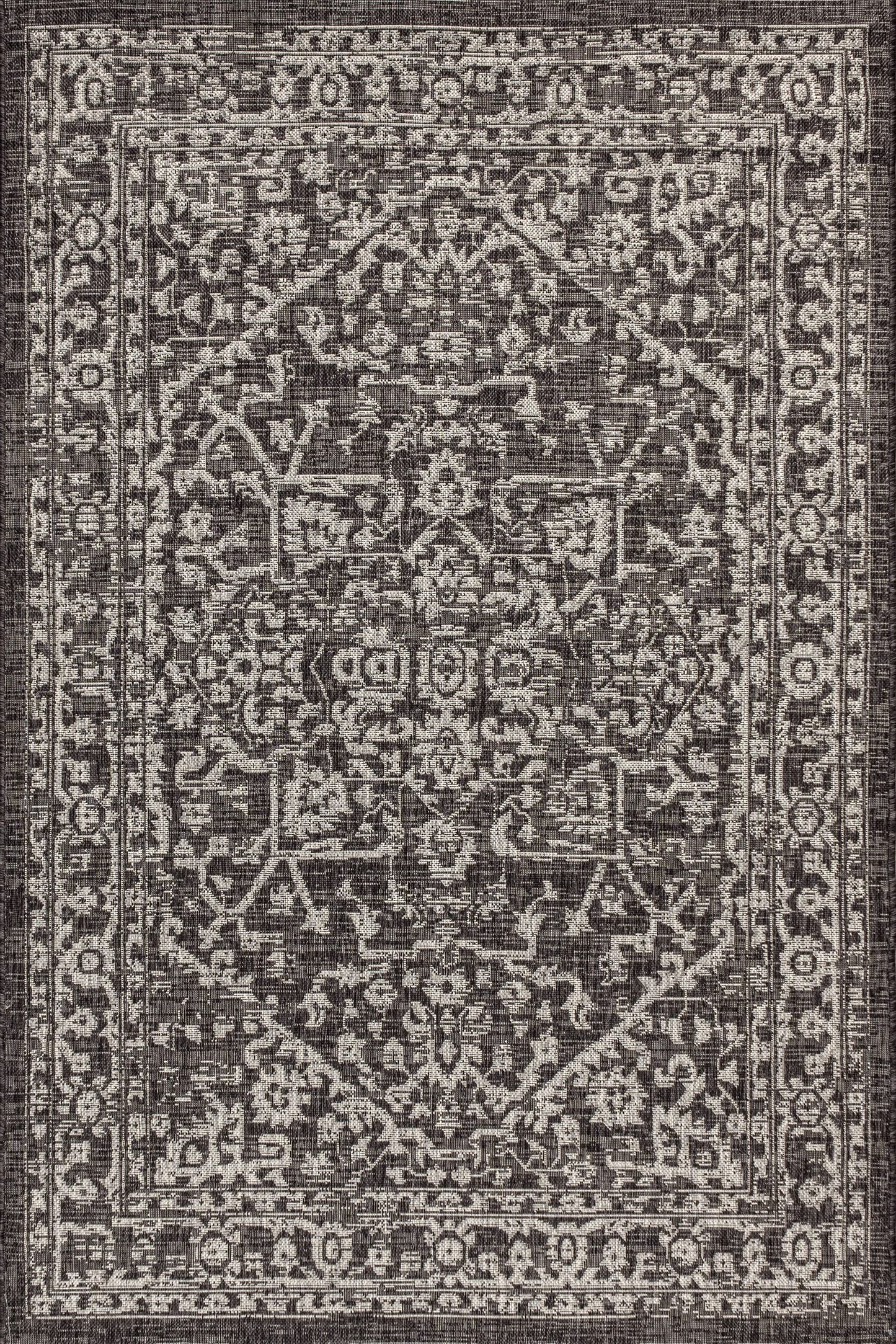 JONATHAN Y Boho Medallion Indoor Outdoor Area Rug 5X8 Black/Gray, Malta Textured Weave for Backyard, Patio, Porch, Easy-Cleaning, High Traffic, Pet-Friendly, Non-Shedding (SMB104C-5)