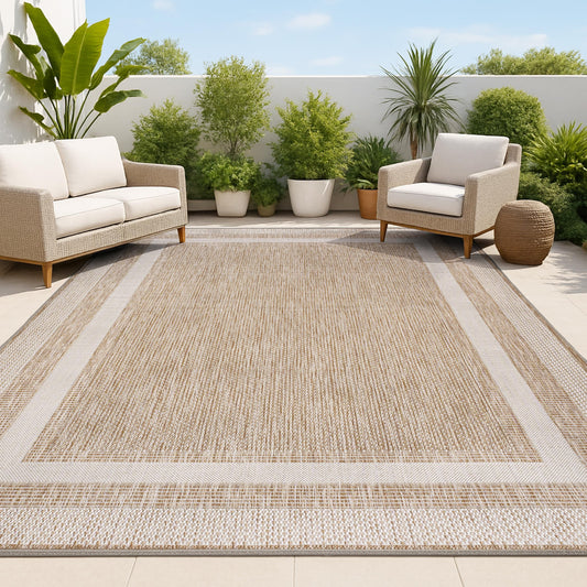 JONATHAN Y 3-Stripe Border Indoor Outdoor Area Rug 3X5 Beige/Cream, Dover Classic for Backyard, Patio, Porch, Easy-Cleaning, High Traffic, Pet-Friendly, Non-Shedding (TSN209A-3)