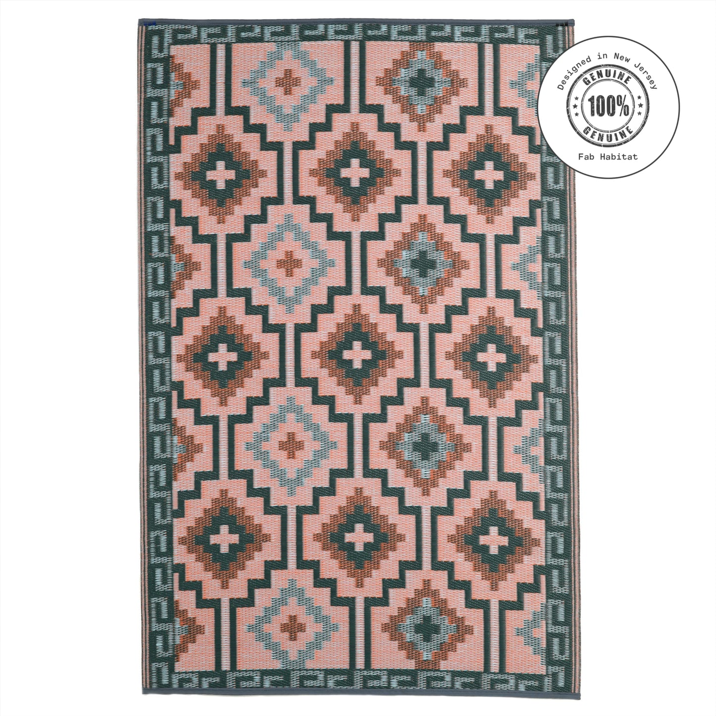 Fab Habitat Outdoor Rug - Waterproof, Fade Resistant, Crease-Free, Reversible - Premium Recycled Plastic - Vintage Boho Kilim - Patio, Deck, Porch, Balcony, Laundry Room - Lhasa - Green - 4 x 6 ft