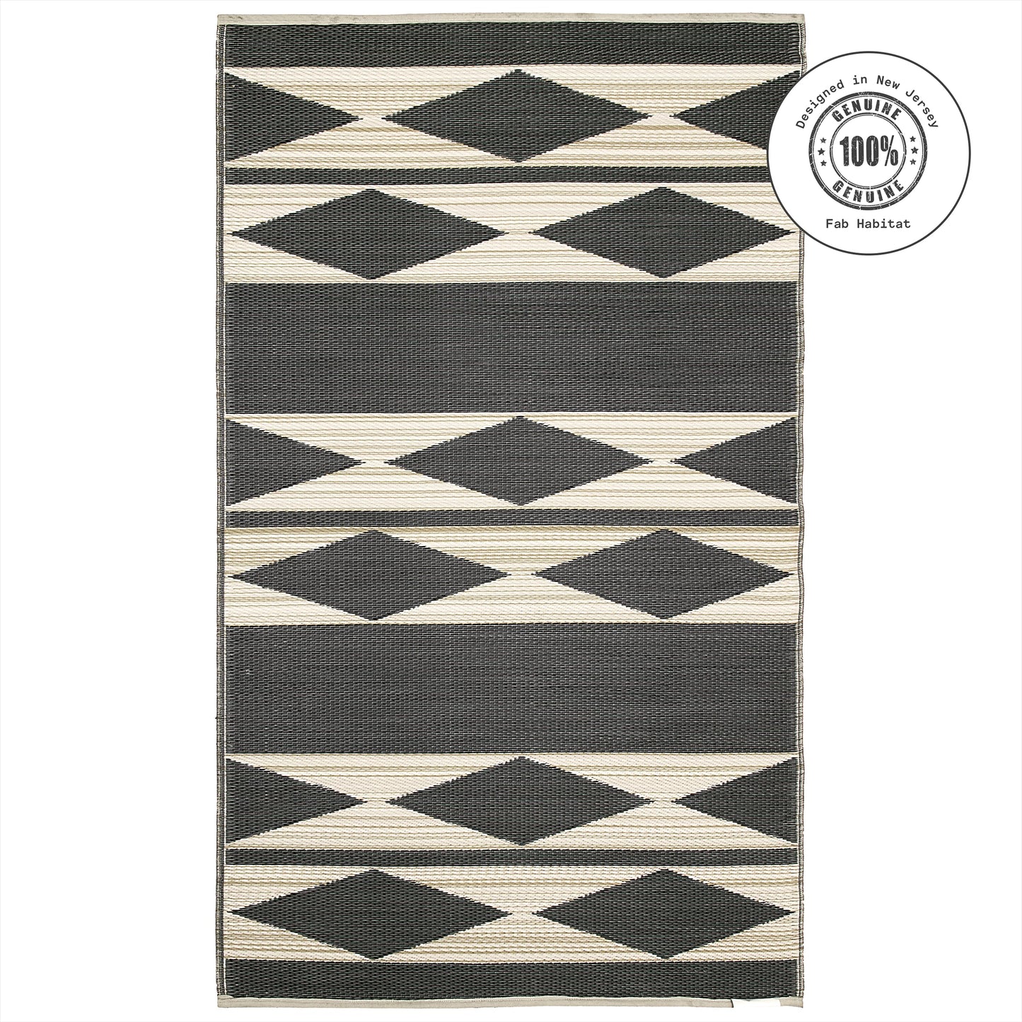 Fab Habitat Outdoor Rug - Waterproof, Fade Resistant, Crease-Free - Premium Recycled Plastic - Geometric Tribal - Patio, Deck, Porch, Balcony, Laundry Room - Cairo - Natural & Black - 4 x 6 ft