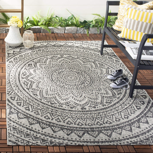 SAFAVIEH Washable Rug Outdoor Courtyard Collection - 2'7" x 5', Light Grey & Black, Non-Shedding & Easy Cleaning, Ideal for Patio, Backyard, Mudroom (CY8734-37612)