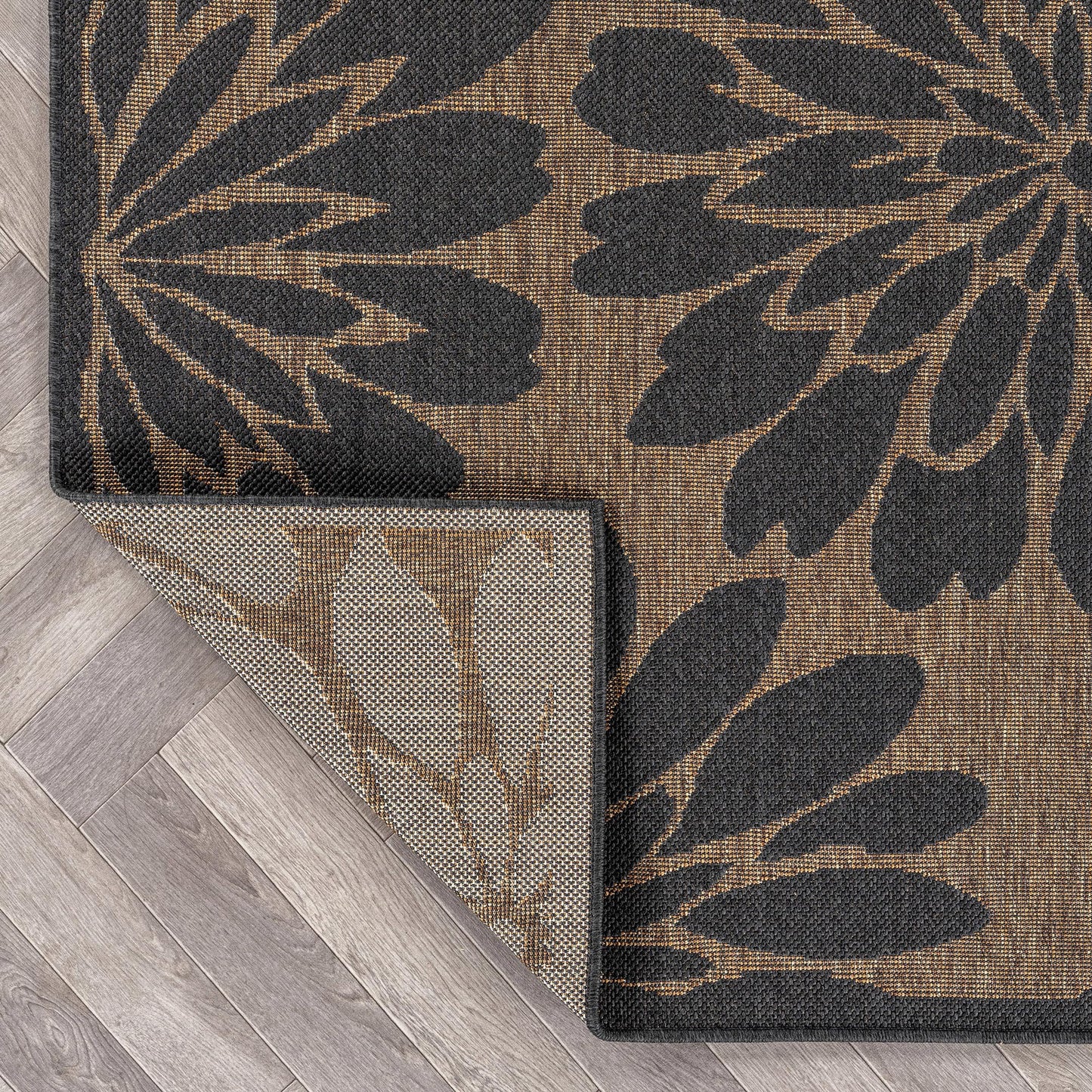 Rugshop Floral Indoor Outdoor Flat Woven Area Rug,Natural Jute-Style,Easy-Care Patio Rug for Backyard Porch Deck Balcony, 6'6" x 9' Dark Gray/Natural