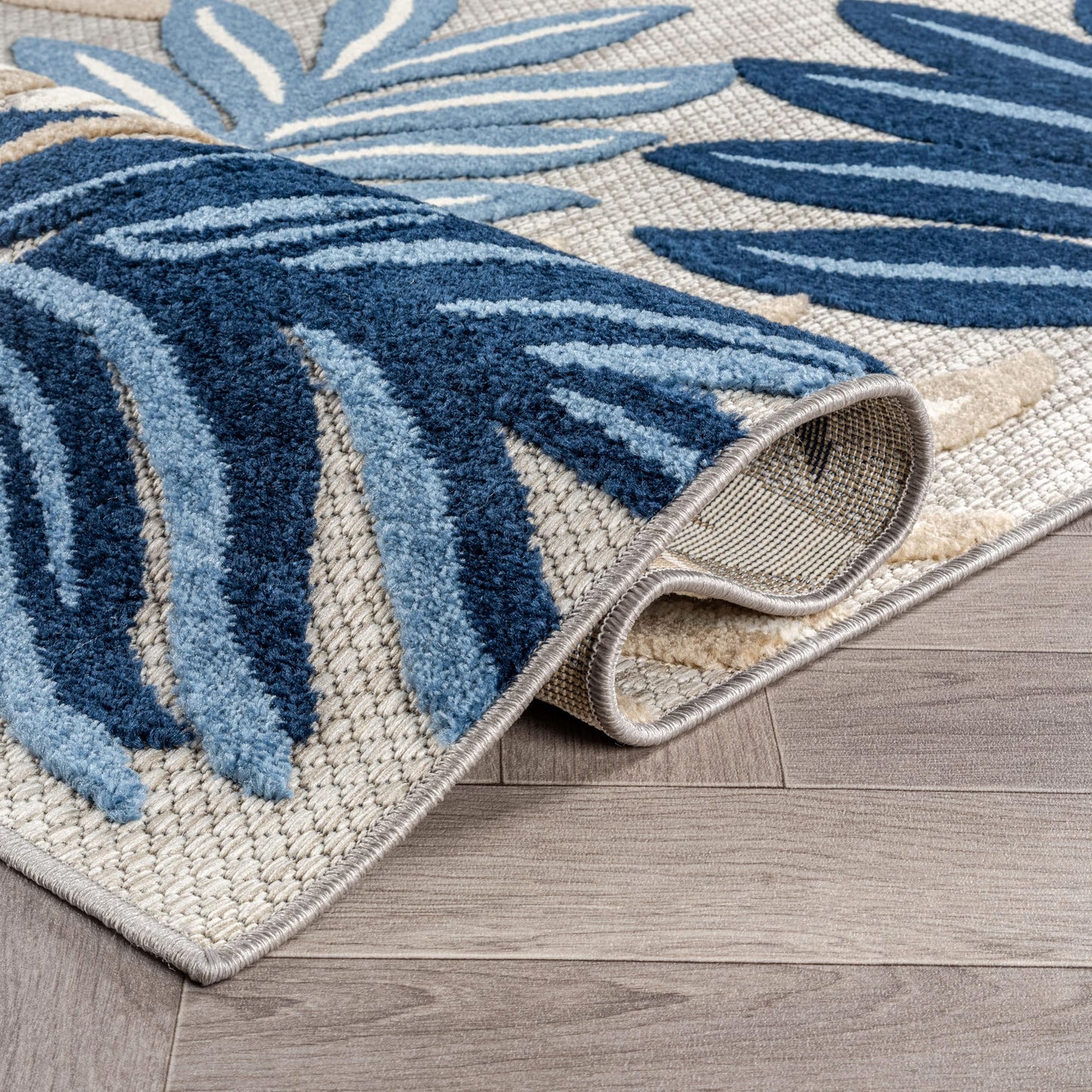 Rugshop Indoor/Outdoor High-Low Textured Area Rug, Botanical, Easy-Clean Patio Rug for Porch Deck Balcony 5' x 7' Dark Blue