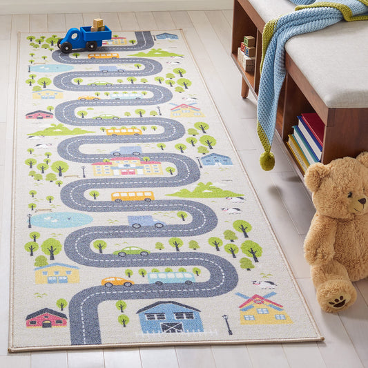 SAFAVIEH Washable Rug Kids Playhouse Collection - 2'2" x 6' Runner, Beige & Green, Slip Resistant & Easy to Clean, Ideal for Kids Room, Playroom, Nursery, Boys & Girls Room (KPH227A)