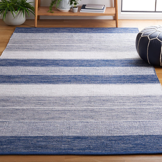 SAFAVIEH Striped Kilim Collection Area Rug - 5' x 8', Grey & Blue, Flat Weave Cotton Design, Easy Care, Ideal for High Traffic Areas in Living Room, Bedroom (STK804M)