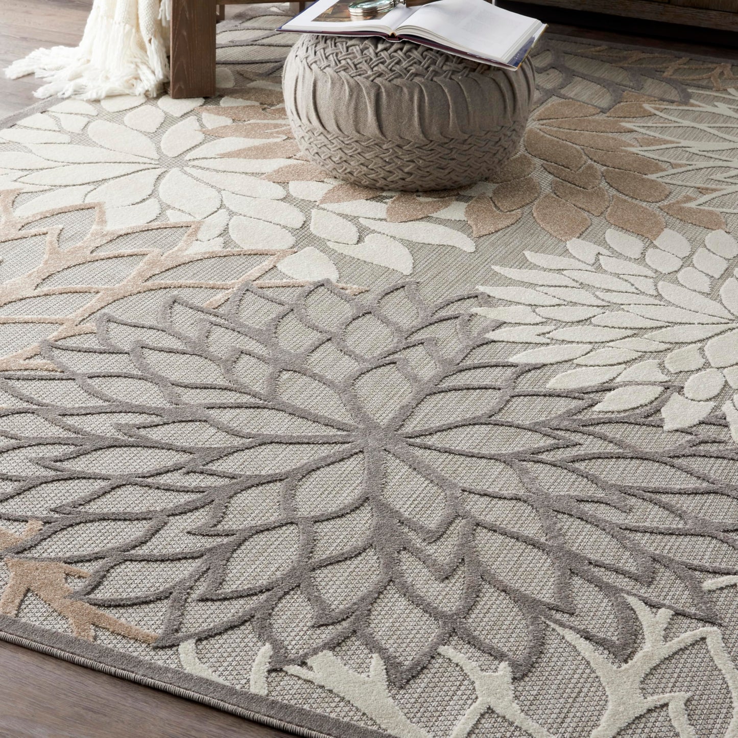 Nourison Home Aloha Natural 7'10" x 10'6" Area Rug - Easy Clean, Non Shedding, Bed Room, Living Room, Dining Room, Kitchen (8' x 11')