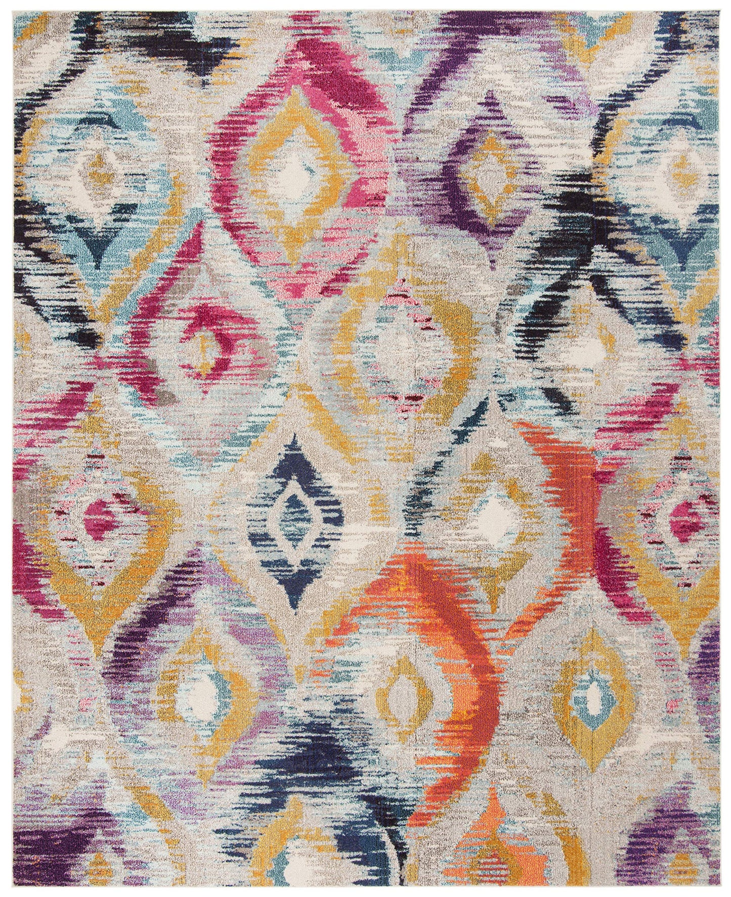 SAFAVIEH Monaco Collection Area Rug - 9' x 12', Multi, Ogee Trellis Watercolor Distressed Design, Non-Shedding & Easy Care, Ideal for High Traffic Areas in Living Room, Bedroom (MNC242F)