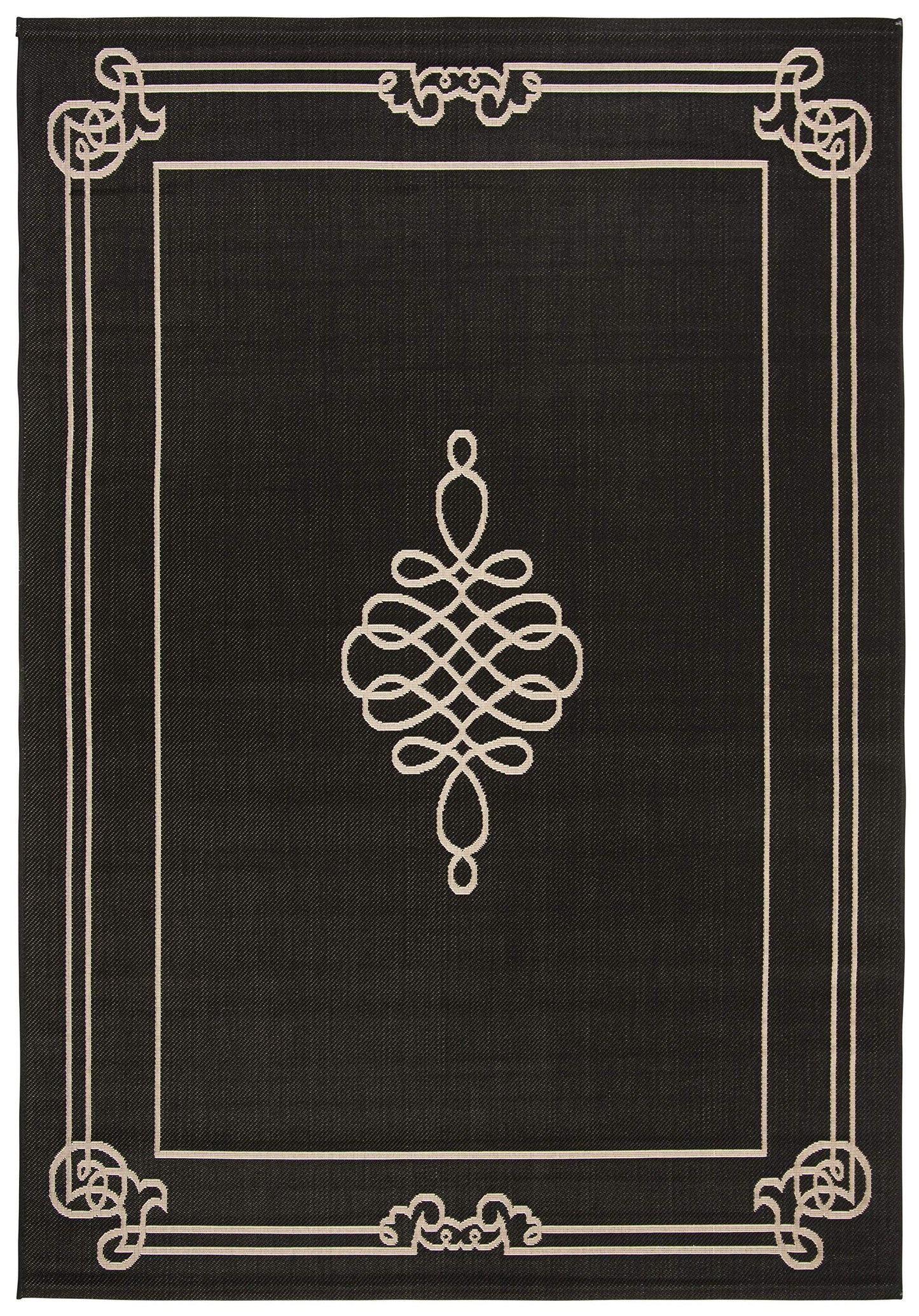 SAFAVIEH Washable Rug Outdoor Courtyard Collection - 4' x 5'7", Black & Cream, Non-Shedding & Easy Cleaning, Ideal for Patio, Backyard, Mudroom (CY6788-26)
