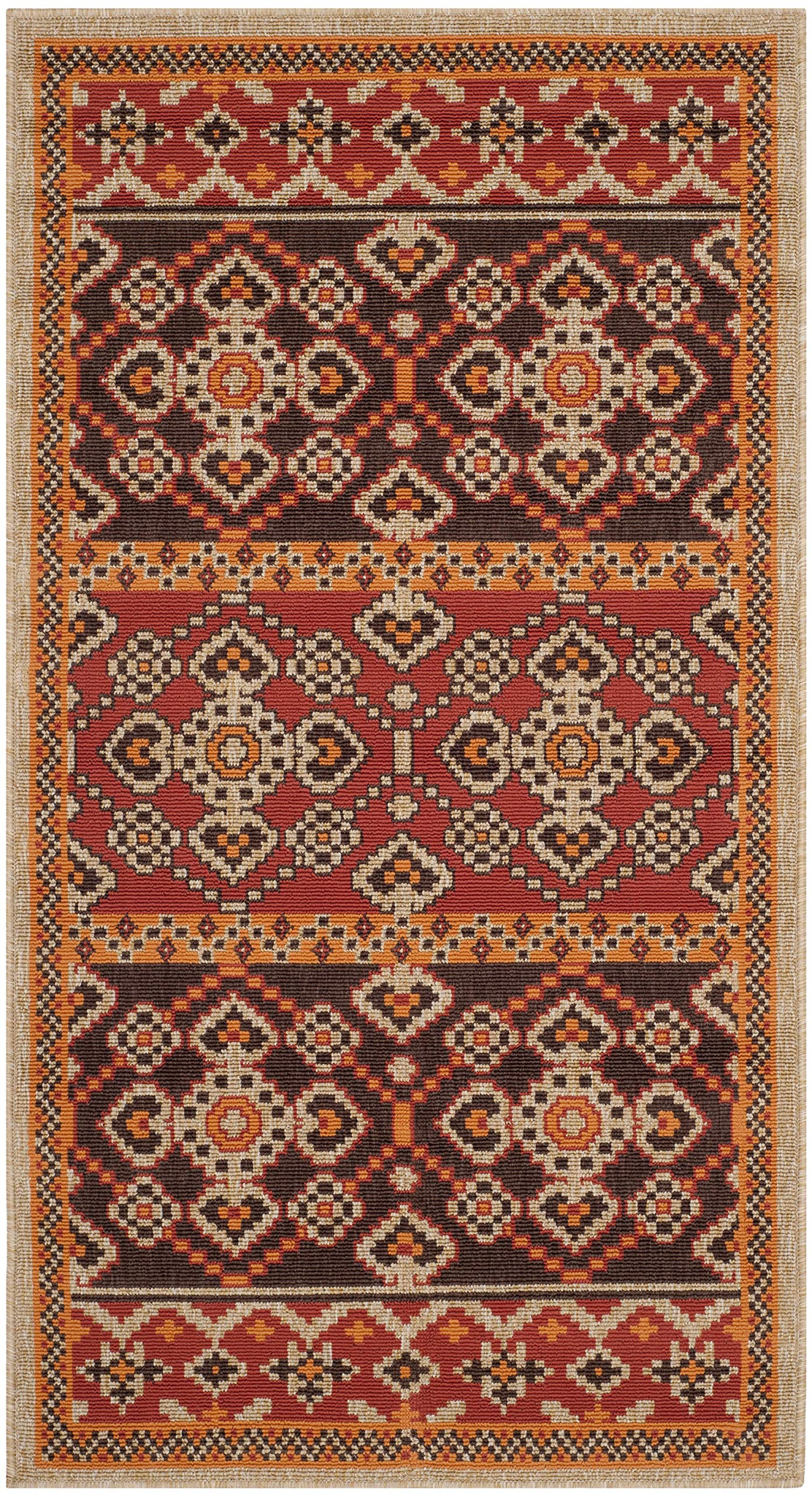 SAFAVIEH Washable Rug Outdoor Veranda Collection - 2' x 3'7", Red & Chocolate, Non-Shedding & Easy to Clean, Ideal for Entryway, Patio, Kitchen, Mudroom, Front Door (VER093-0332)