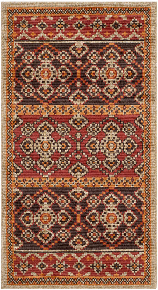 SAFAVIEH Washable Rug Outdoor Veranda Collection - 2' x 3'7", Red & Chocolate, Non-Shedding & Easy to Clean, Ideal for Entryway, Patio, Kitchen, Mudroom, Front Door (VER093-0332)