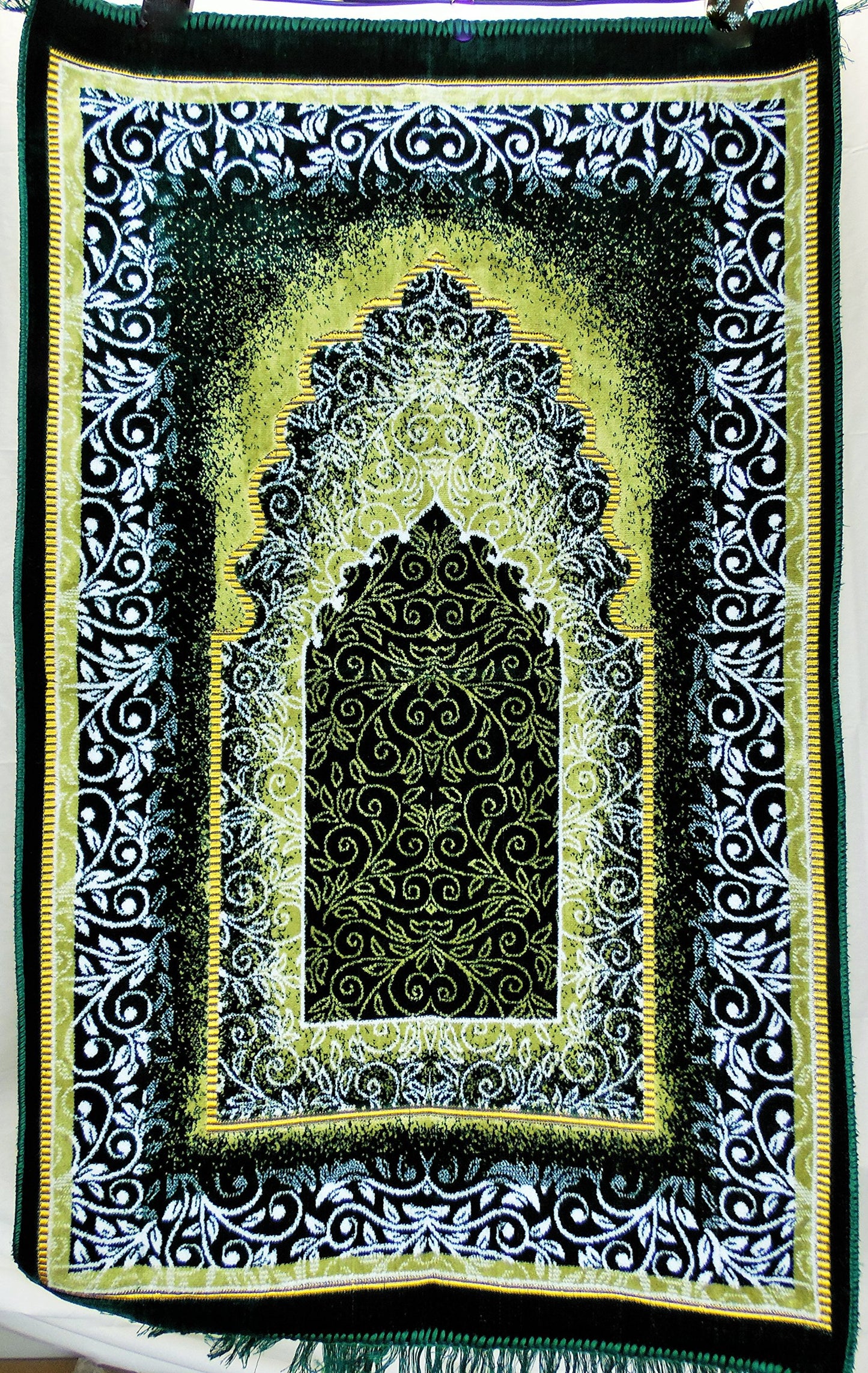 International Goods Depot Muslim Pray Rug Namaz Sajadah Mat Series (Dodya Thick Gold-Green 45" x 27" / Stitchery)