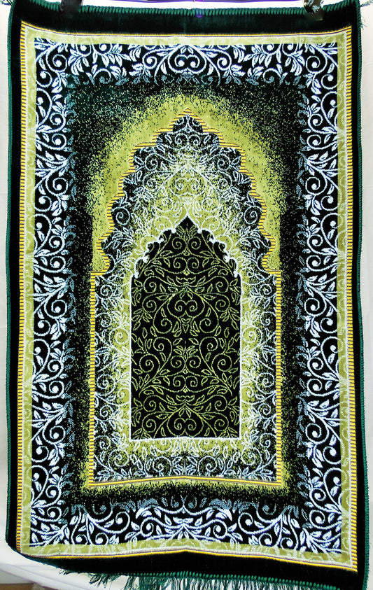 International Goods Depot Muslim Pray Rug Namaz Sajadah Mat Series (Dodya Thick Gold-Green 45" x 27" / Stitchery)