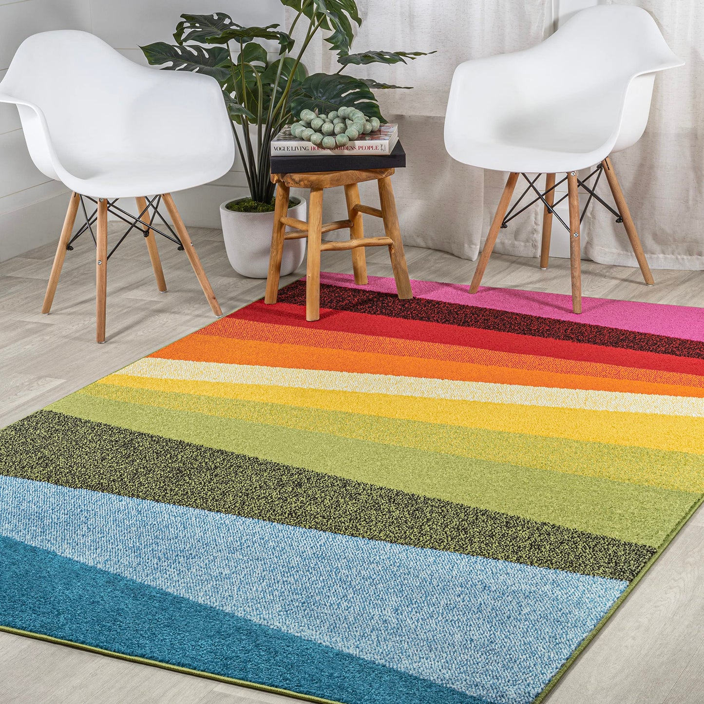 JONATHAN Y Prism Geometric Striped Indoor Area Rug 4x6, Orange/Green/Blue, Modern, Coastal, Easy-Cleaning for Living Room, Bedroom, Kitchen, Pet Friendly, Non-Shedding (DZC101A-4)