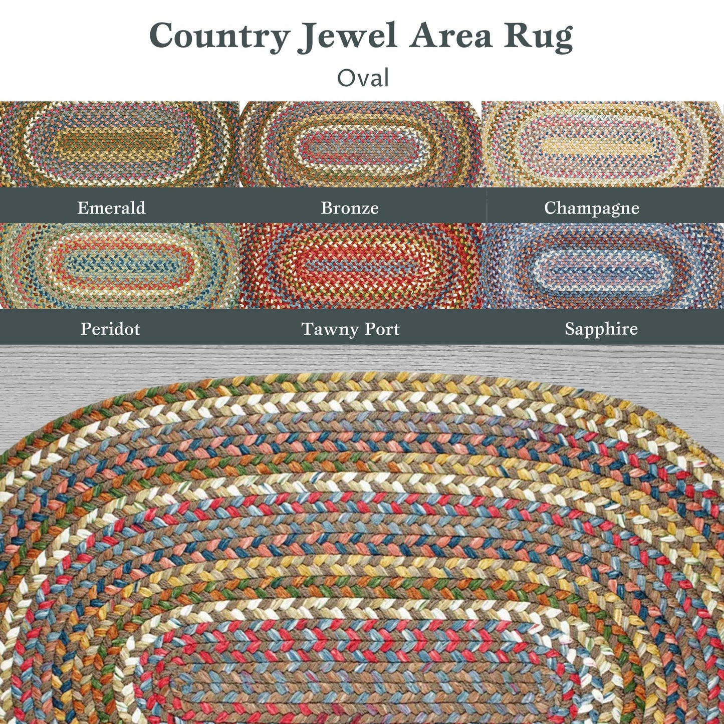 Rhody Rug Country Jewel CJ35 Bronze 7' x 9' Oval - Braided Area Rug, Home Decor, Floor Mat or Bedroom Rug - Easy Care, Ideal for High Traffic Areas in Hallway and Living Room - Made in USA