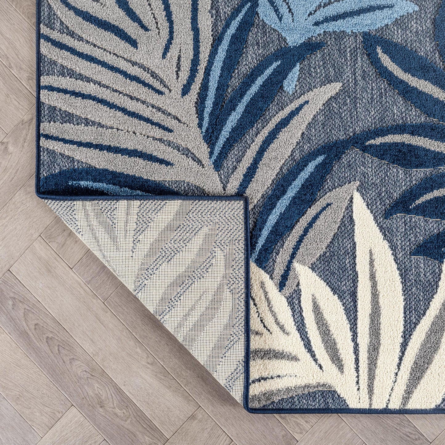 Rugshop Indoor/Outdoor High-Low Textured Area Rug, Botanical, Easy-Clean Patio Rug for Porch Deck Balcony 6' 6" x 9' Navy
