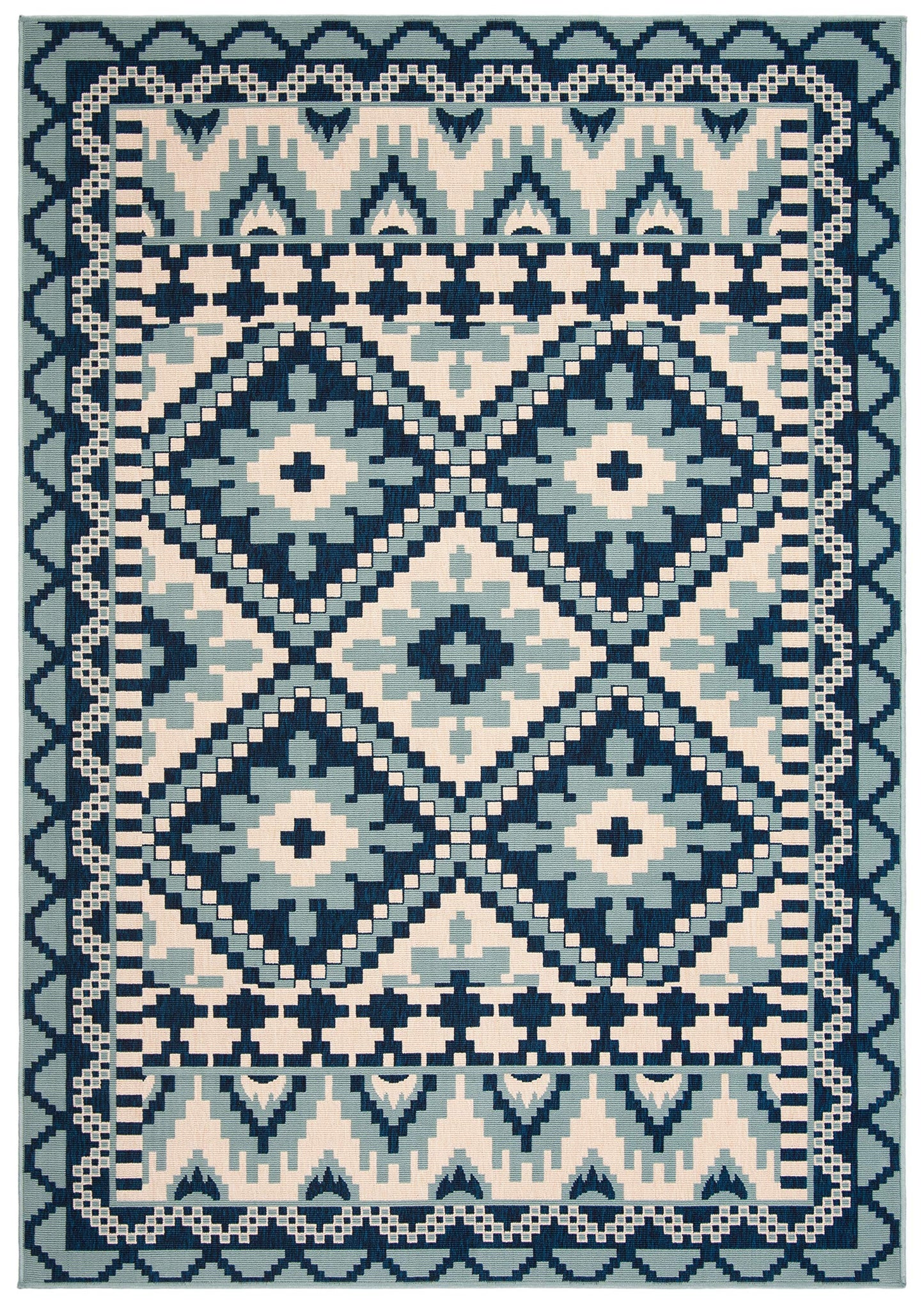 SAFAVIEH Washable Rug Outdoor Veranda Collection - 5'3" x 7'7", Turquoise & Blue, Non-Shedding & Easy to Clean, Ideal for Patio, Backyard, Mudroom (VER096-3934)