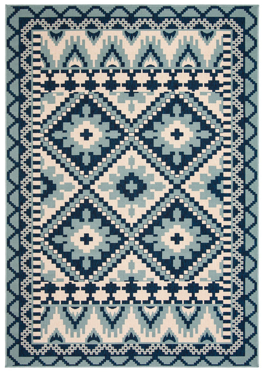 SAFAVIEH Washable Rug Outdoor Veranda Collection - 5'3" x 7'7", Turquoise & Blue, Non-Shedding & Easy to Clean, Ideal for Patio, Backyard, Mudroom (VER096-3934)