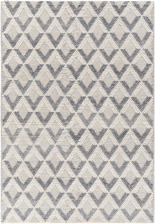Hauteloom Maik Recycled Material Area Rug - Geometric Triangle Diamond Chevron Textured - Bohemian Transitional Modern Contemporary Scandinavian - Beige, Cream, Gray, Ivory, Neutral - 5' x 7'6"
