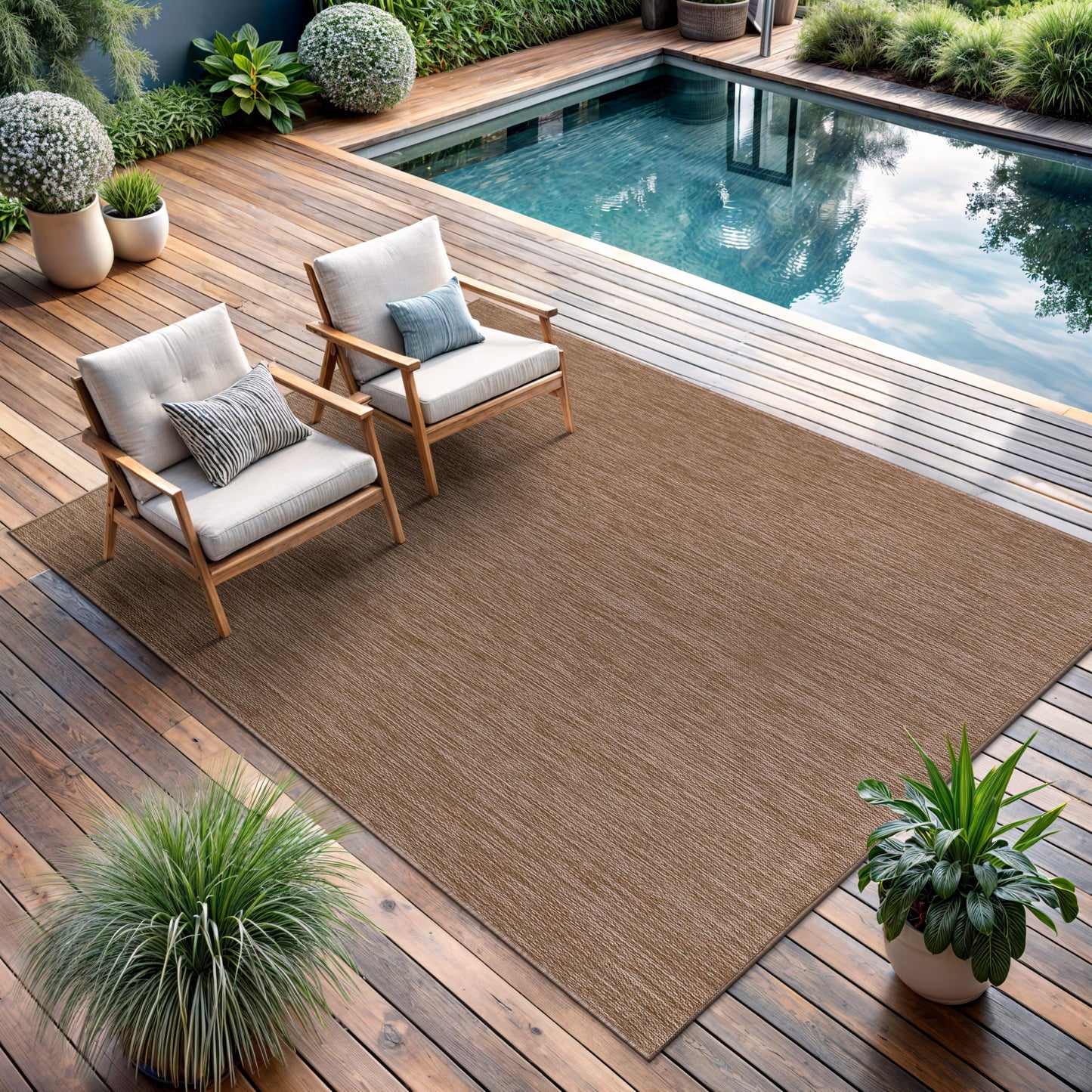 CAMILSON Outdoor Rug 5x7 Modern Area Rugs for Indoor and Outdoor Patios and Porches - Waterproof, Washable, Non-Shedding, Easy-to-Clean Outside Carpet (5 x 7, Solid - Jute)