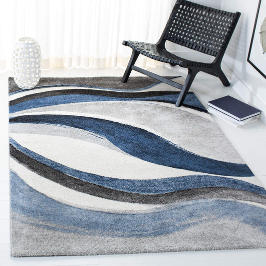 SAFAVIEH Hollywood Collection Area Rug - 4' Square, Grey & Blue, Mid-Century Modern Design, Non-Shedding & Easy Care, Ideal for High Traffic Areas in Living Room, Bedroom (HLW766F)