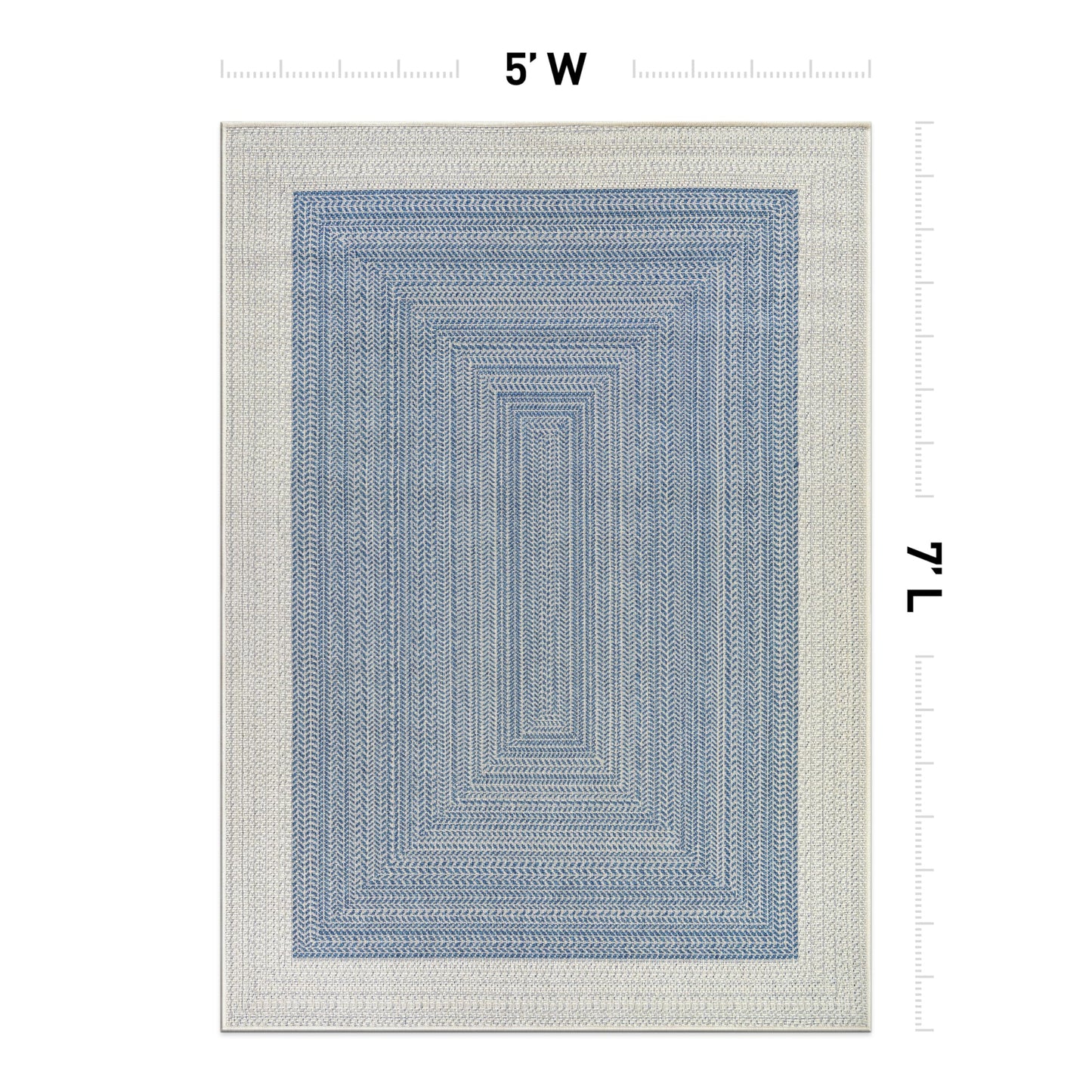 Rugshop Blue Braided Geometric Reversible Weather Resistant Indoor/Outdoor Area Rug, for Patio, Balcony and Living Room, 5' x 7'