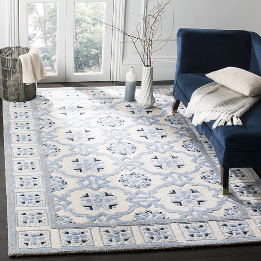 SAFAVIEH Bella Collection 6' x 9' Ivory/Blue BEL155A Handmade Premium Wool & Viscose Area Rug