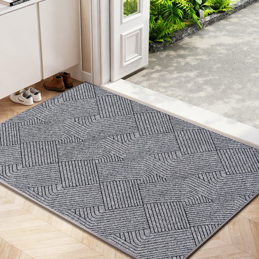 Naoloture Indoor Door Mat 30"x47" Large, Low-Profile Welcome Front Door Mat Indoor Entrance, Non Slip Rubber Backing Inside Doormat Washable Entryway Dirt Resistant & Absorbent Entry Mat, Light-Gray