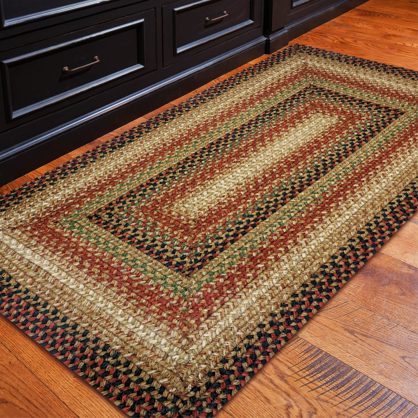 Homespice Gingerbread Black & Brown Braided Rug 20x30 - Jute Braided Kitchen Rugs for Country, Primitive Decor, Reversible, Pet-Friendly, Durable & Easy to Maintain