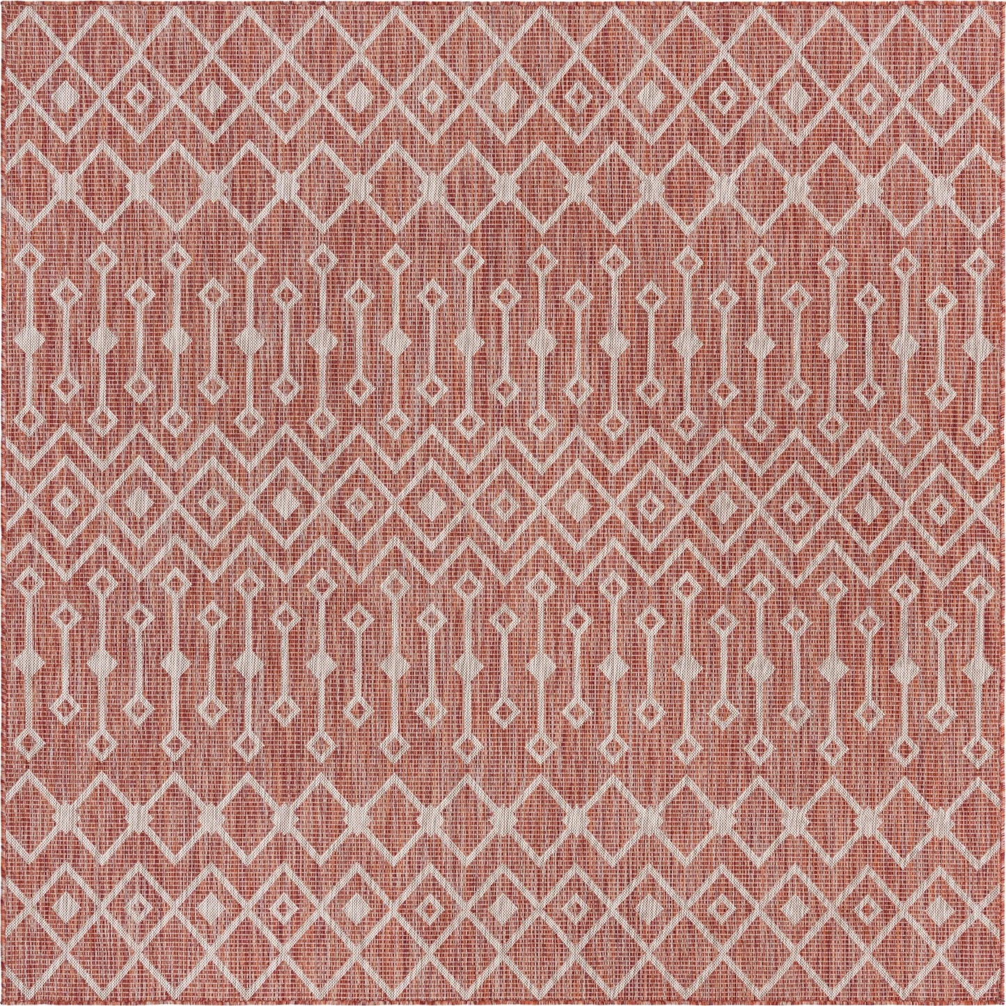 Unique Loom Outdoor Trellis Collection Area Rug - Tribal Trellis (7' 10" Square, Rust Red/ Ivory)