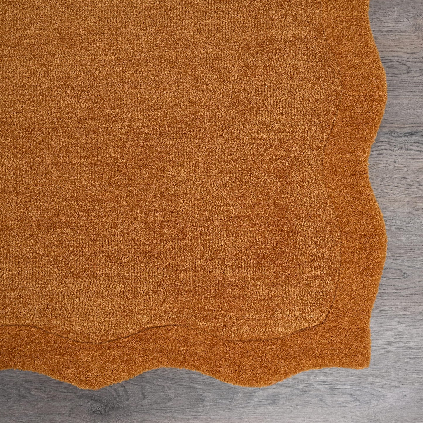 Restoration and Renovation Scalloped Hand-Tufted Wool Area Rug 5' x 8' – Thick, Soft, Plain Textured Carpet for Living Room, Bedroom, – Wavy Edge Accent Rugs with Cotton Backing – Burnt Orange