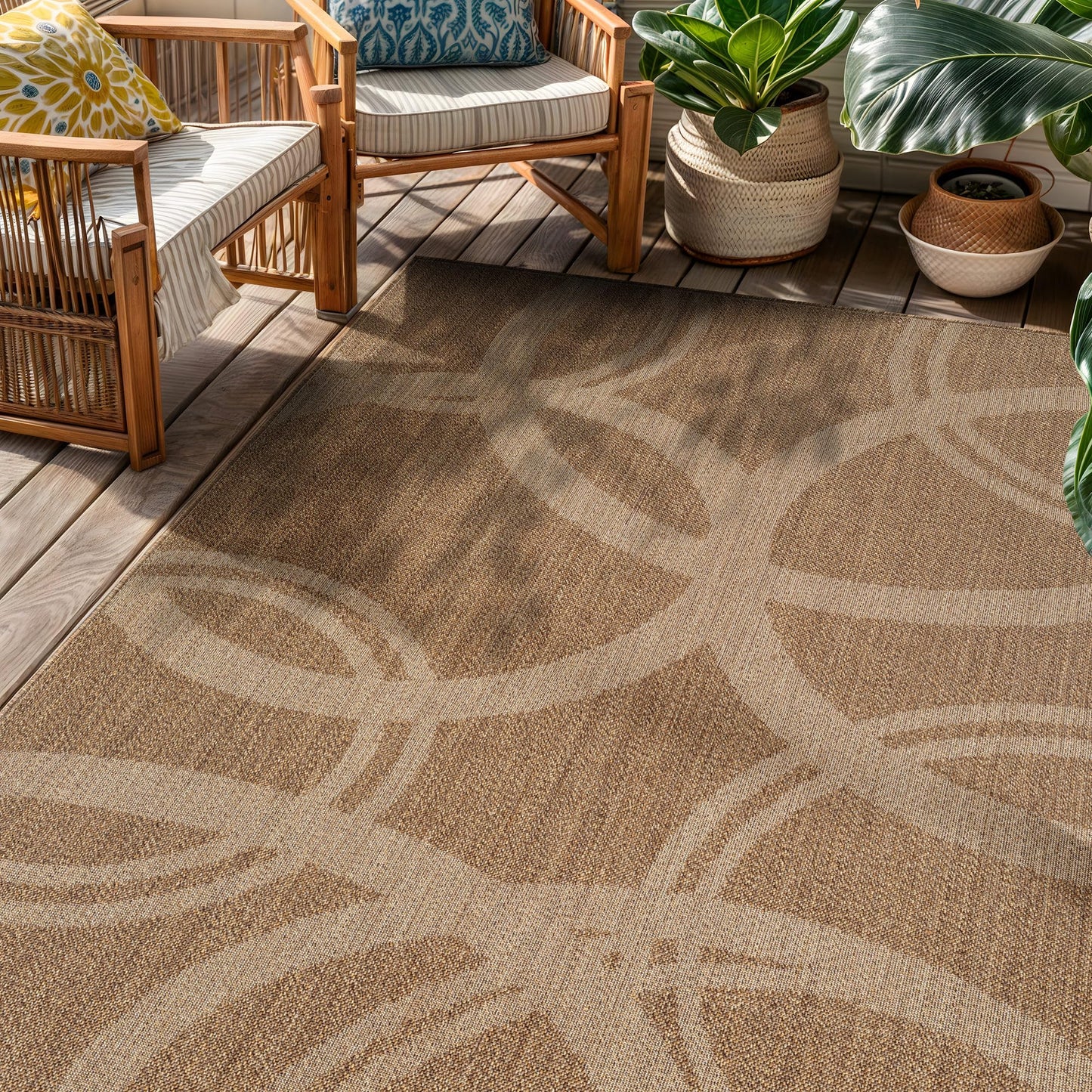 Rugshop Abstract Indoor Outdoor Flat Woven Area Rug,Natural Jute-Style,Easy-Care Patio Rug for Backyard Porch Deck Balcony, 4' x 6' Sand/Natural