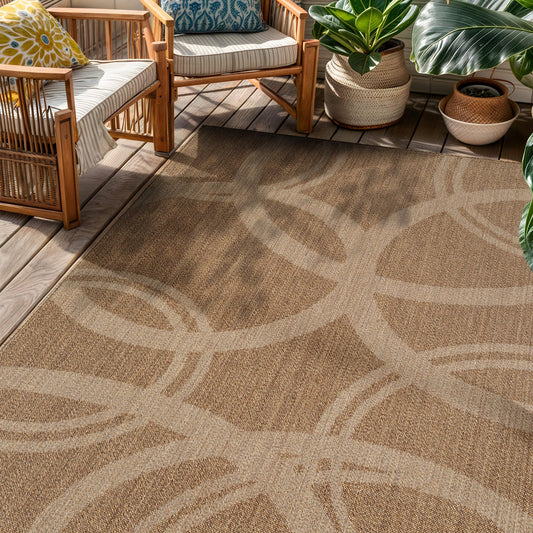 Rugshop Abstract Indoor Outdoor Flat Woven Area Rug,Natural Jute-Style,Easy-Care Patio Rug for Backyard Porch Deck Balcony, 4' x 6' Sand/Natural