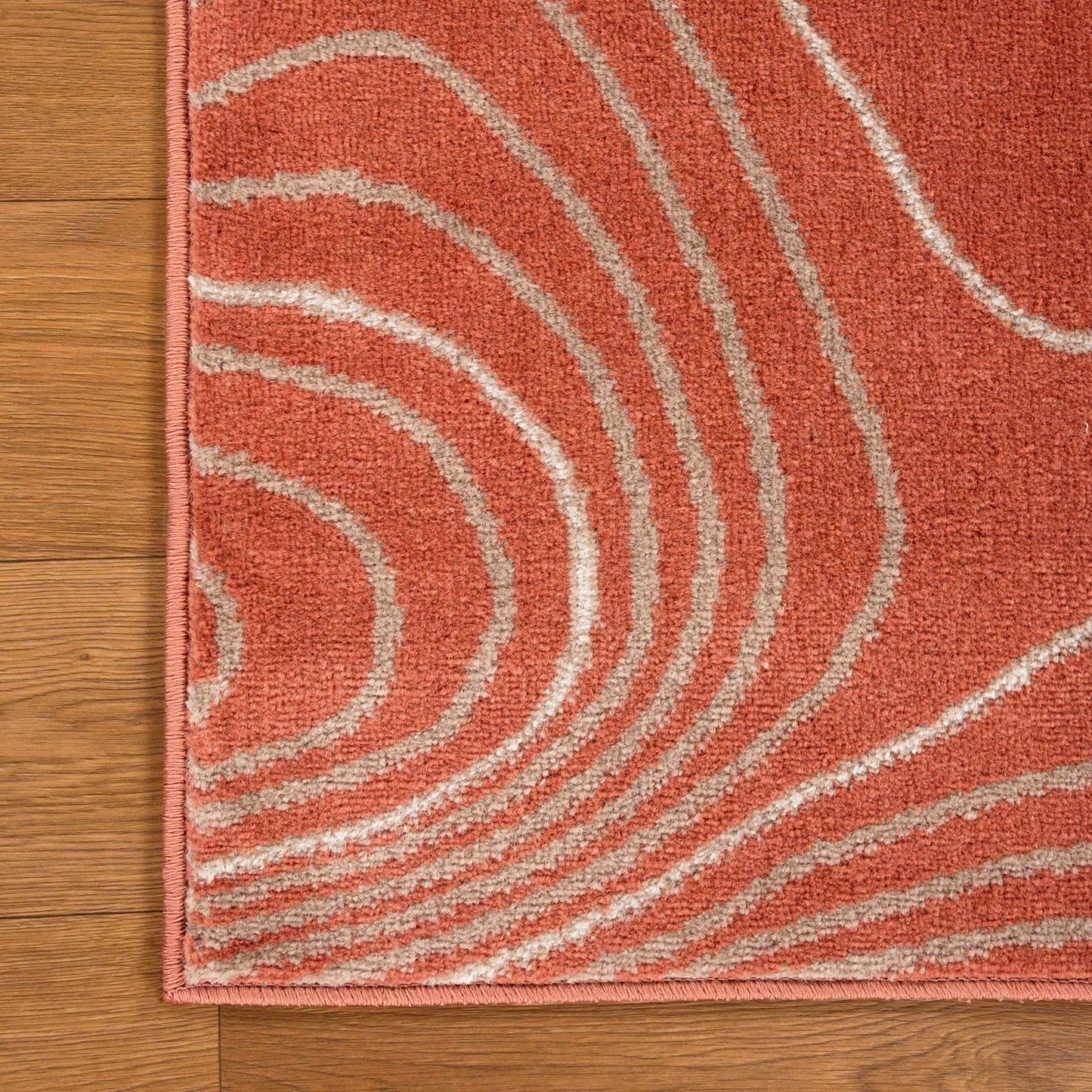 Superior Indoor Area Rug, Plush Carpet Cover, High-Traffic Rugs, Jute Backing, Hallways, Entry, Office, Living Room, Kitchen, Modern Abstract Wood Grain, Veer Collection, 5' x 8', Coral