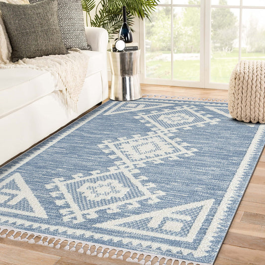 LUXE WEAVERS Ibiza Collection 8066 Blue 5x7 South Western Geometric Area Rug