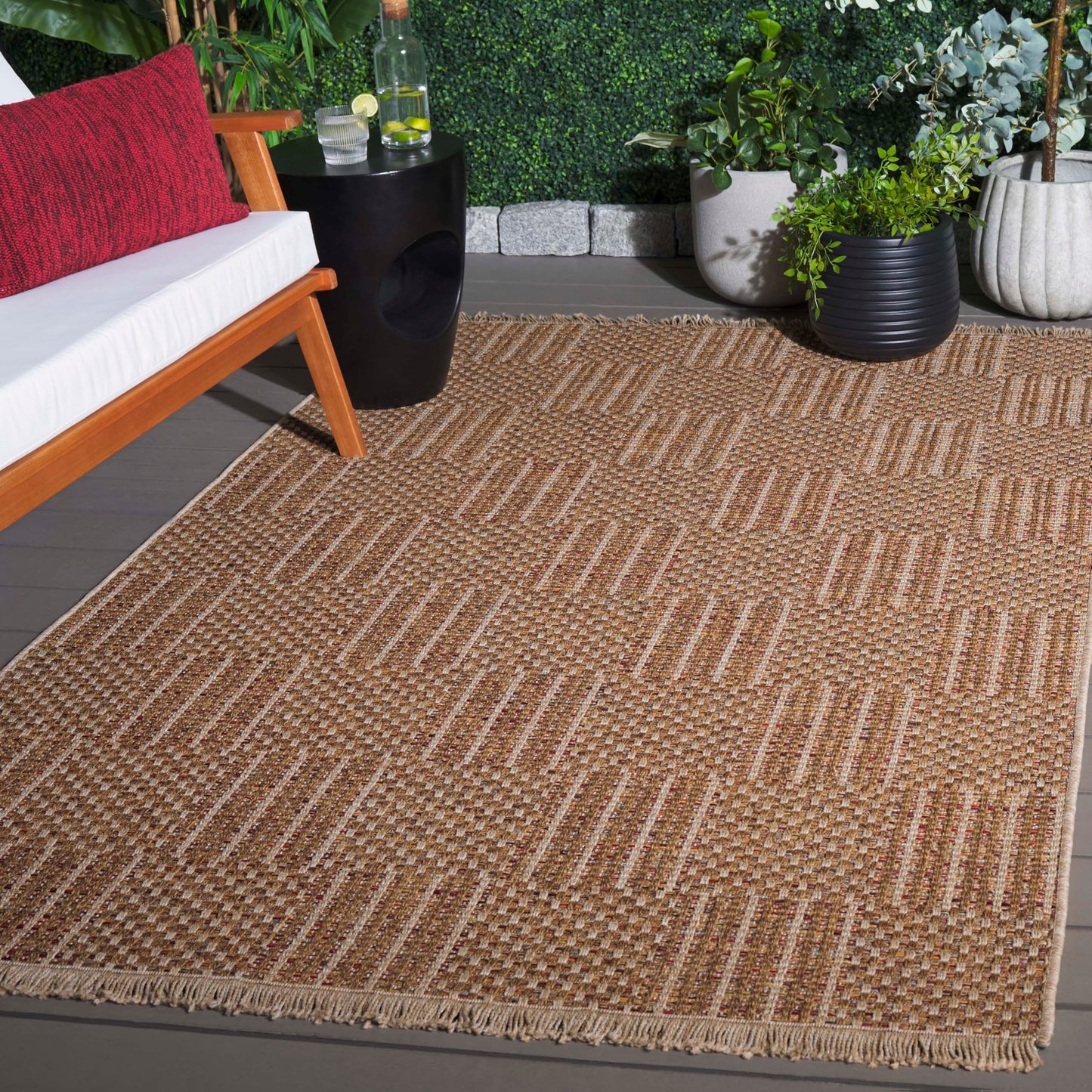 SAFAVIEH Washable Rug Outdoor Wicker Collection - 4' x 6', Natural & Brown, Non-Shedding & Easy to Clean, Ideal for Patio, Backyard, Mudroom (WCK154B)
