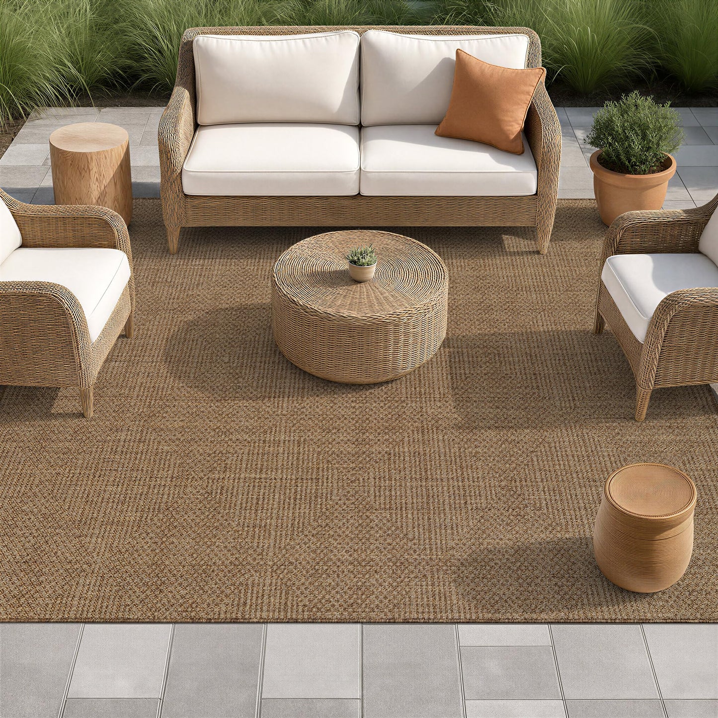 Rugshop Diamond Grid Indoor Outdoor Flat Woven Area Rug,Natural Jute-Style,Easy-Care Patio Rug for Backyard Porch Deck Balcony, 9' x 12' Sand/Natural