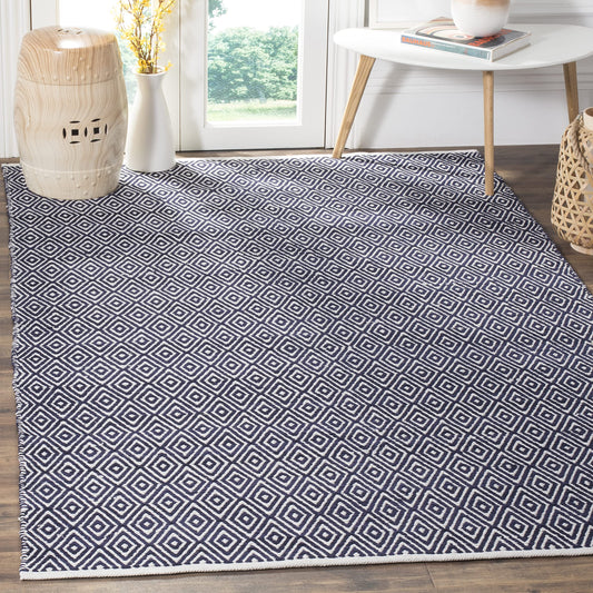 SAFAVIEH Boston Collection Area Rug - 4' Square, Navy, Handmade Flat Weave Cotton, Ideal for High Traffic Areas in Living Room, Bedroom (BOS682D)