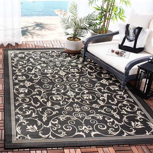 SAFAVIEH Washable Rug Outdoor Courtyard Collection - 4' x 5'7", Black & Sand, Non-Shedding & Easy Cleaning, Ideal for Patio, Backyard, Mudroom (CY2098-3908)